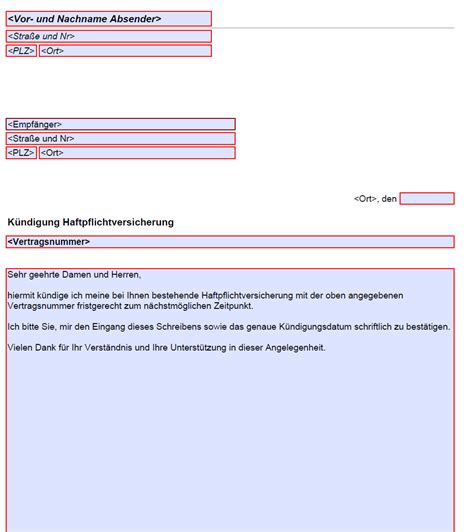 Haftpflichtversicherung kündigen Kostenlose Vordrucke