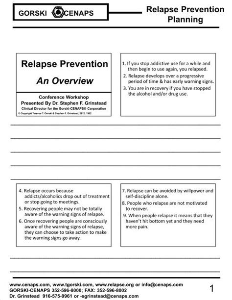 My Action Plan For Relapse Prevention Map Recovery Worksheets Library