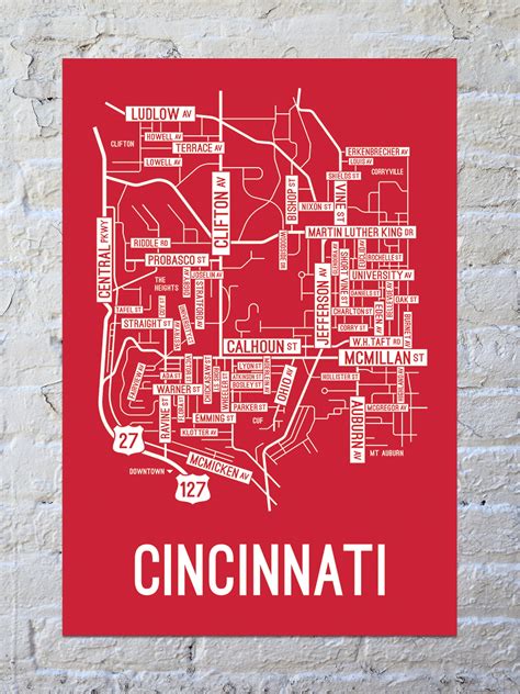 Cincinnati, Ohio Street Map Print - School Street Posters