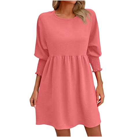 Qolati Summer Dresses For Women Boho Spring Crewneck Smocked 34 Sleeve