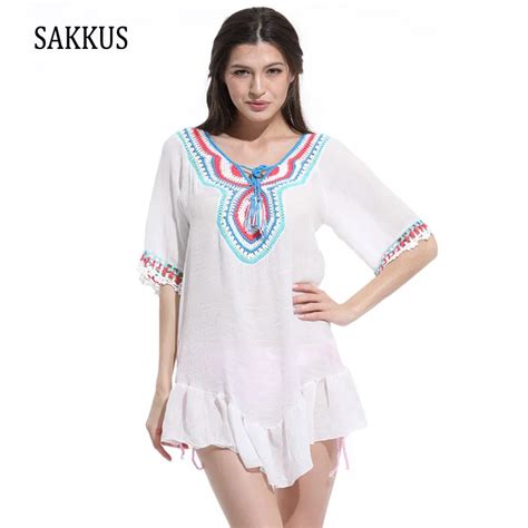 Sakkus 2018 Sexy Women Bathing Suit Print Cover Ups Summer Retro Beach