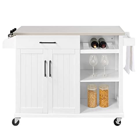 Yaheetech Kitchen Island On Wheels With Stainless Steel Top Storage