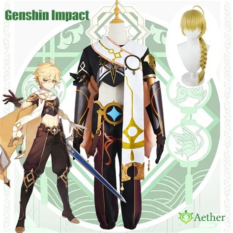 Genshin Impact Aether Cosplay Costume Adult Carnival Uniform Wig Anime