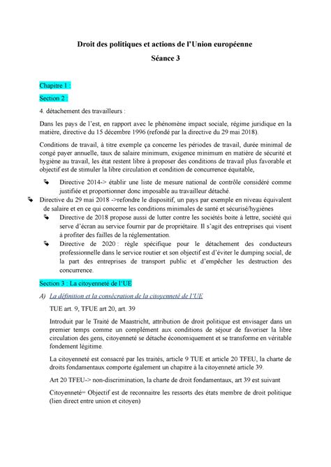 Eu Law S Ance Note Du Cour Droit Des Politiques Et Actions De L