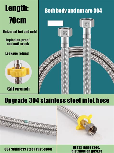 Stainless Steel Metal Braided Hot And Cold Water Inlet Hose Explosion Proof Water Pipe 4 Points