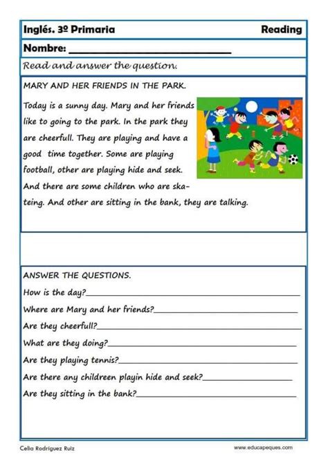 Reading And Writting Fichas De Inglés Para Tercero Primaria Fichas Ingles Ejercicios De