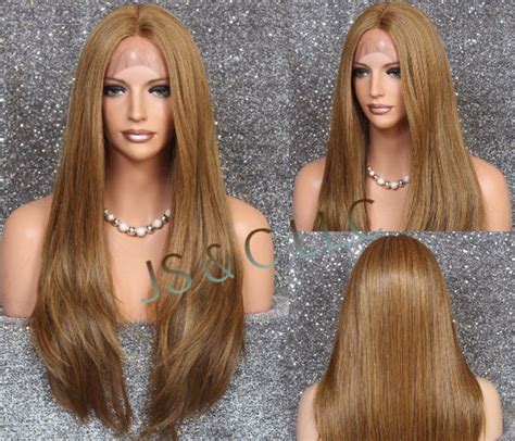 Human Hair Blend Full Soft Lace Front Wig Heat Ok Dk Blonde Strawberry Golden Blonde Mix Silky