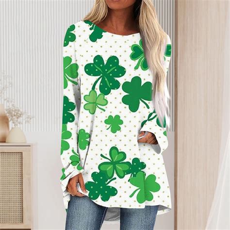 Purjkpu St Patricks Day Shirts For Women 2024 Long Sleeve Oversized