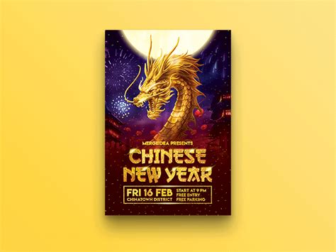 Chinese New Year Golden Dragon Flyer by MergeIdea on Dribbble