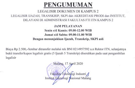 Info Terkait Legalisir Dokumen Fakultas Teknologi Industri