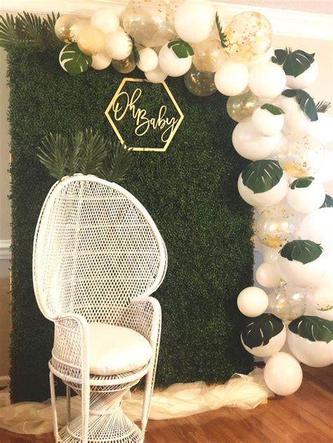 Diy Backdrop And Balloon Garland Rattan Chair Baby Shower Chair