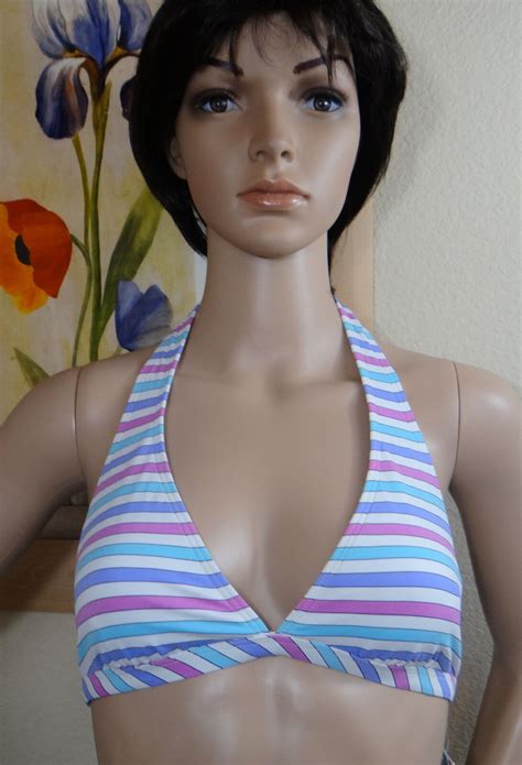 NWT COCO RAVE Multi Stripe Halter Swim Bikini Top Bra XS S 30 32 M L 34