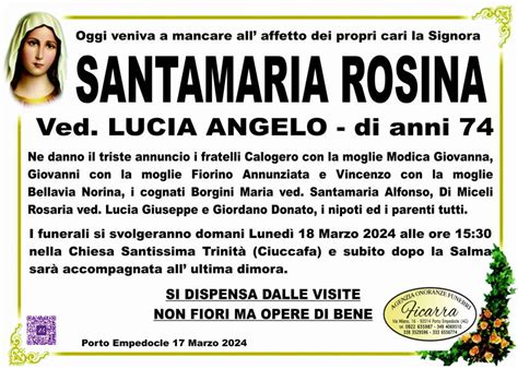 Funerali E Annunci Funebri A Porto Empedocle Rosina Santamaria Funer