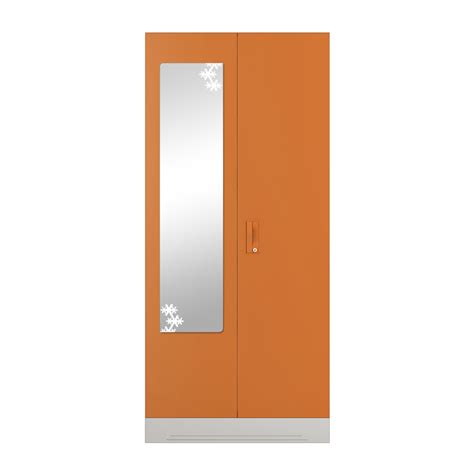 Buy Slimline 2 Door Steel Almirah 2 Shelves And Star Mirror In Orange