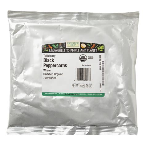 Frontier Co Op Organic Tellicherry Black Peppercorns Whole 16 Oz 453 G