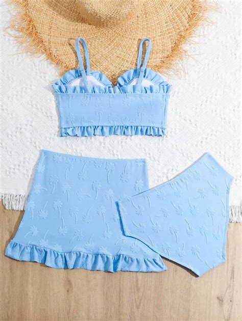 Ensemble De Bikini Avec Palmier Floq Pour Pr Adolescentes Avec Bordure