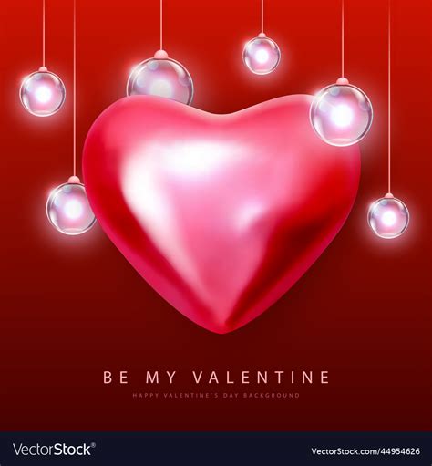 Happy Valentines Day Poster With 3d Red Heart Vector Image