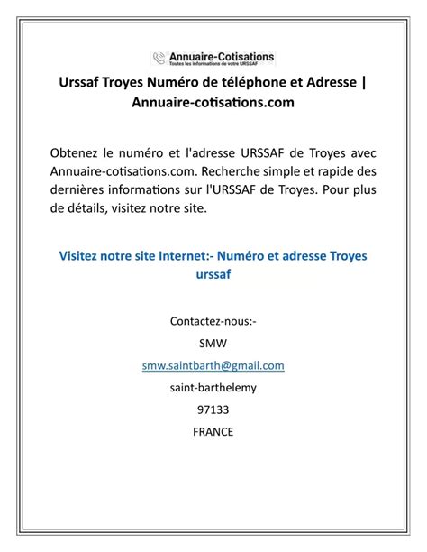 Ppt Urssaf Troyes Num Ro De T L Phone Et Adresse Annuaire Cotisations