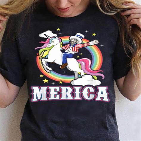 Uncle Sam Riding Unicorn Americorn Usa Merica 4th Of July Rainbow Unicorn Lgbt Pride Shirt