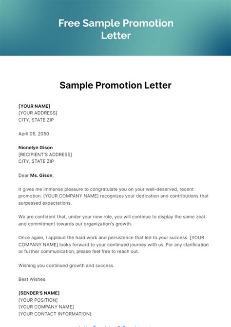 Sample Promotion Letter