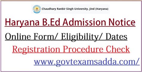 Haryana B Ed Admission 2023 24 Notification Exam Date Form