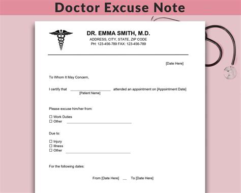 Fillable Doctor Excuse Note Drs Note For Work School Excuse Etsy