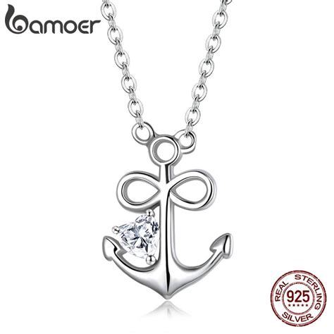 Buy Bamoer Sterling Silver Loyal Love Necklace Chain Zircon Anchor