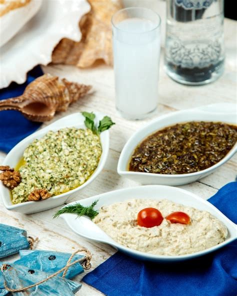 Free Photo | Turkish side dishes platter and turkish raki