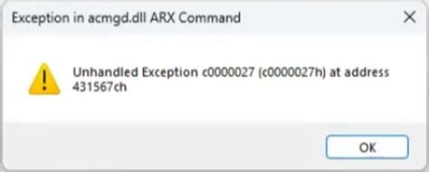 Nicht Behandelter Ausnahmefehler Im ARX Befehl Der Datei Acmgd Dll