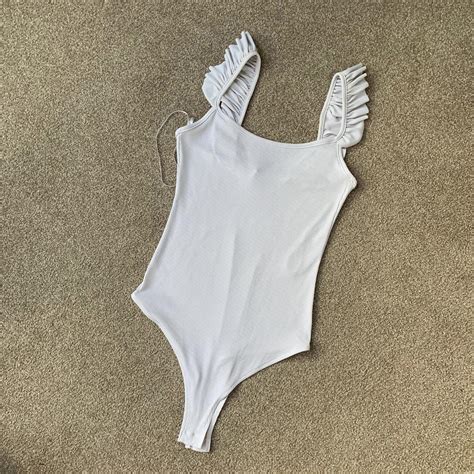 Zara White Body Suit With Frilly Shoulder Straps Depop