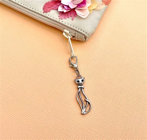 Siamese Cat Zip Pull Charm Small Antique Silver Cat Zipper Charm For