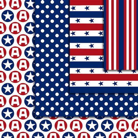 Captain America Inspired Digital Paper Seamless Pattern Etsy