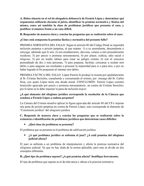 Trabajo Práctico N 2 A Debes situarte en el rol de abogado a