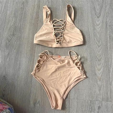 Forever Swim Forever Plunge Laceup Bikini Top Bottom Nude Very