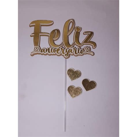 Topo De Bolo Personalizado Feliz Aniversário Dourado 3d Cadinhas🥓