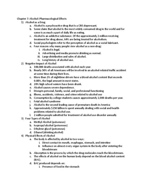 Chapter 7 - Chapter 7: Alcohol: Pharmacological Effects 1) Alcohol as a