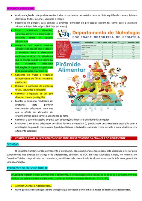 Eca E Conselho Tutelar Resumo Vigilncia Nutricional A Alimenta O