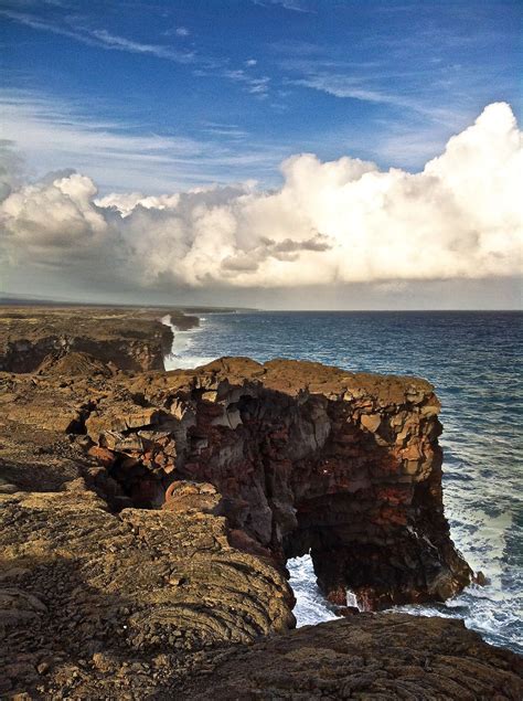 Looking West Stands A Sea Arch In A Majestic Surrounding At The End Of Chain Of Craters Roa