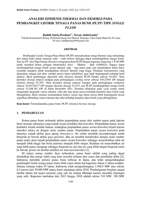 PDF ANALISIS EFISIENSI THERMAL DAN EKSERGI PADA PEMBANGKIT LISTRIK