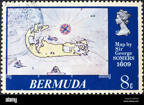 Old Map Of Bermuda On Postage Stamp Stock Photo Alamy