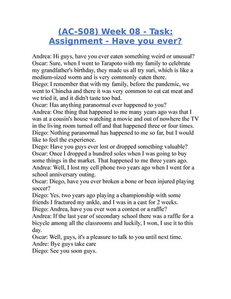 Ac S Week Task Assignment Have You Ever Ac S Week