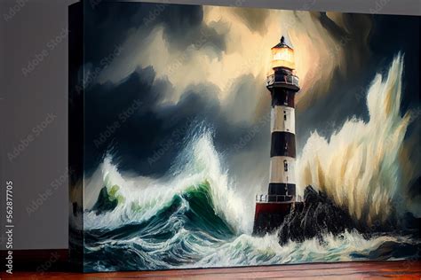 lighthouse in the night as a painting Stock Illustration | Adobe Stock