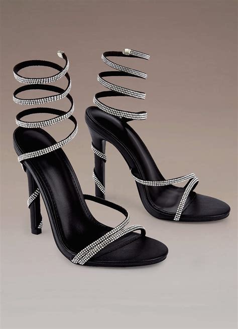 Black Rhinestone Spiral Black High Heels | Azazie