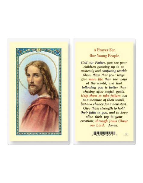 Holy Card Laminated Prayer For Our Young People Reillys Church Supply And T Boutique