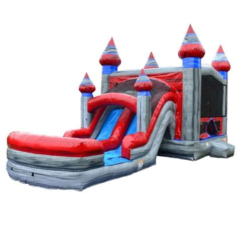 Red Thunder Combo Bounce House And Dual Lane Slide