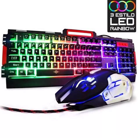 Kit Teclado E Mouse Gamer Led Acabamento Em Metal Bk G Exbom