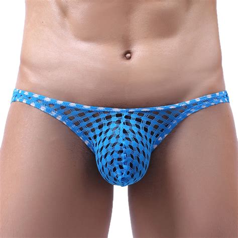 Djdljwcj Men S Bikini Briefs Mesh Low Waist Thin Underpants Blue L Walmart