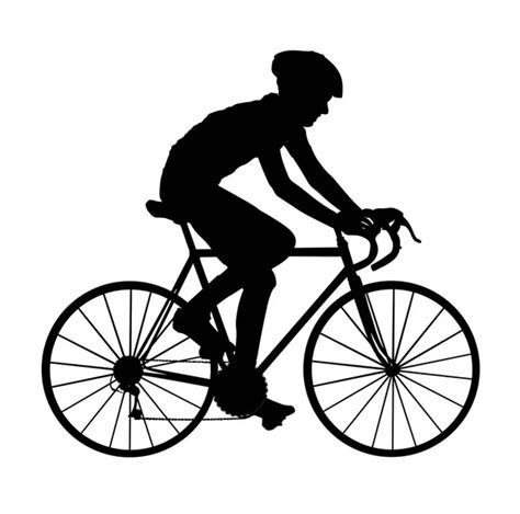 Male Bicyclist Riding Bicycle Vector Silhouette Isolated White