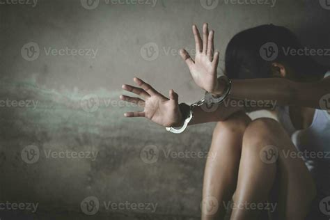 The Victim Was Locked By Handcuffs Human Trafficking Concept Stop Violence Against Women