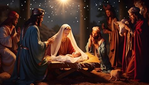 Scene Of The Birth Of Jesus Christ Christmas Nativity Scene Premium